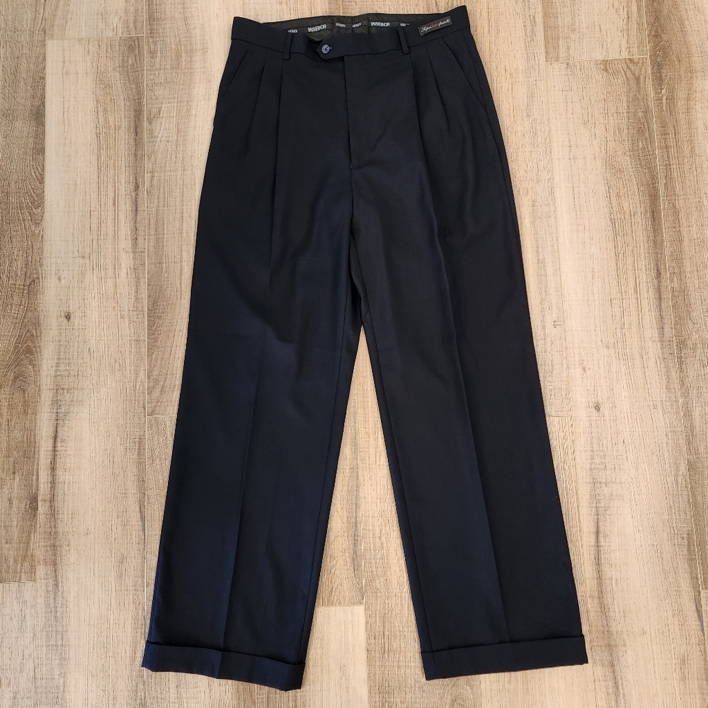 Inserch Men's Regular Fit Pleated TR Dress Pants Office Business Navy Blue 34x32